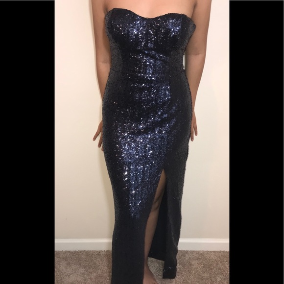 Blue Sequins Long Formal Dress - Picture 3 of 8